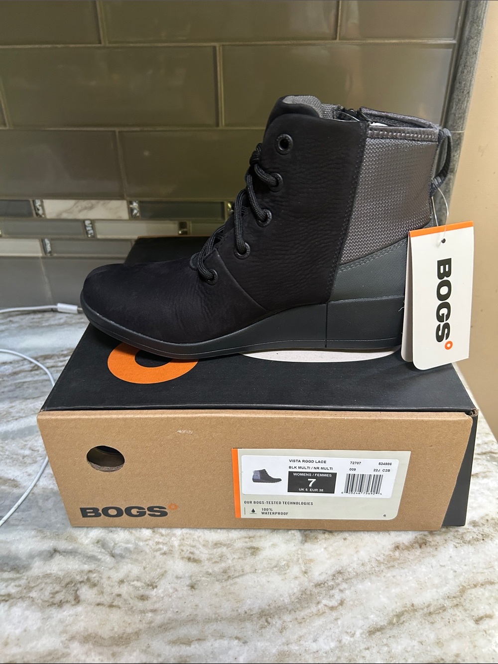 Bogs Boots Vista Rugged Zip Up Rain Booties Waterproof Black Womens Size 7 or 10